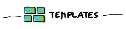 Mehrere Kacheln neben der englischsprachigen Überschrift Templates