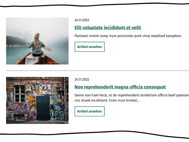 vorschau-news.png Preview of two news articles one below the other, consisting of preview image on the left and headline, text and link to content on the right